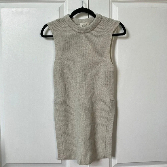 Aritzia  Wilfred Palmier Beige Sleeveless Long Line 100% Wool Sweater XXS - Picture 7 of 12